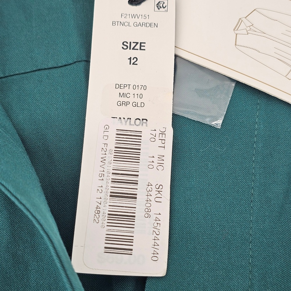 Taylor Investments Gold Label Shirt 12 Teal Non-Iron Cotton V-Neck Blouse NWT - Picture 6 of 9